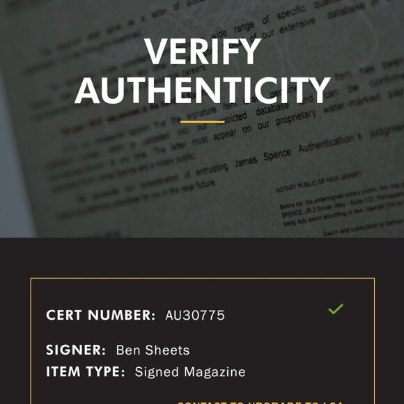 Ben Sheets Autographed Magazine JSA Authenticated - Picture 3 of 3